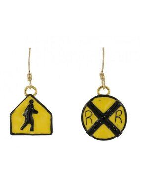 Lunch at the Ritz Figural Crossing Signal Dangling Earrings By Zander Elliot